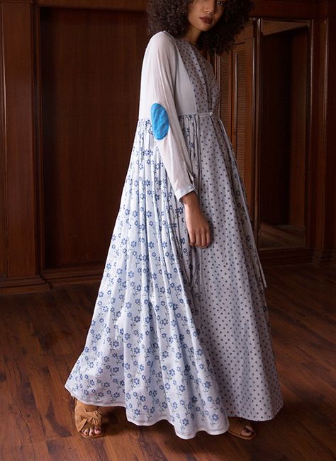 Kanelle | Multi Printed Maxi Dress | Shop Dresses at strandofsilk.com Long Kurti, Kurta Neck Design, Dress Neck Designs, Suits Design, Cotton Kurti, Frocks For Girls, Indian Textiles, Design Clothes, Hijab Fashion Inspiration