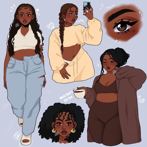 💫💕Breanna💕💫 on Instagram: "Hello Everyone!! I drew some fits that I fell in love with!😍 School has me busy as usual but I’m glad that I was finally able to post something for y’all ☺️💕 Swipe to see how I used @brushbyvegalia in this piece Code: brelexis for 💵% off 💛 • • • #myart #artwork #art #artoftheday #artlovers #brelexis #originalillustration #artists #cute #procreate #procreateart #digitalillustration #aspiringartist #artistsoninstagram #blackyn" Cute Outfits Drawings, Art Black Love, Spring Feeling, Black Cartoon Characters, Black Anime, Black Artwork, Black Cartoon, Arte Inspo, Black Love Art