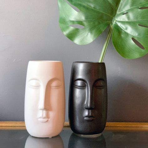 Pot With Face, Vase With Face, Face Pottery, Ceramic Head Vase, Abstract Face Vase, Pottery Face, Ceramic Vase With Face, Black Ceramic Vase, Vase Decoration