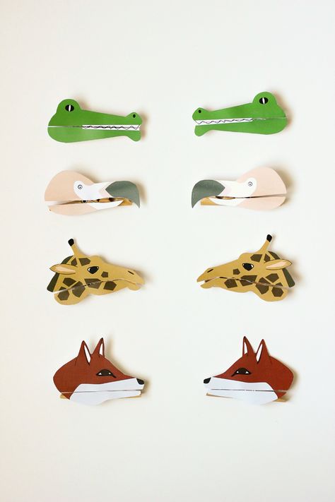 Clothespin Animal Puppets - free printable! // Delia Creates Clothespin Animals, Peg Animals, Clothespin Puppets, Animal Puppets, Recycled Crafts Kids, Animal Templates, Printable Animals, Animal Crafts For Kids, Clothes Pin Crafts