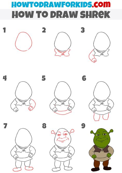 how to draw shrek step by step How To Draw Shrek Step By Step, How To Draw Shrek, Shrek Drawing Easy, Shrek Sketch, Shrek Cartoon, Shrek Characters, Shrek Drawing, Draw Santa, Grinch Drawing