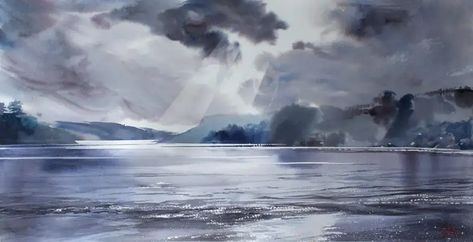 Dawn, Dittisham, watercolour painting by Paul Riley Greyscale Painting, Watercolour Value Study, Monochrome Painting Watercolor, Landscape Monochrome Painting, Value Painting Monochromatic, Painting Monochromatic, Tonal Value, Value Painting, Monochromatic Painting