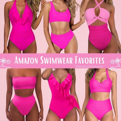 Pink Swim Amazon Swimsuits 2024, Hot Pink Swimsuit, Full Coverage Swimsuit, Pink Swimwear, Pink Swimsuit, Beauty Style, Pink Summer, Shopping App, Spring Break