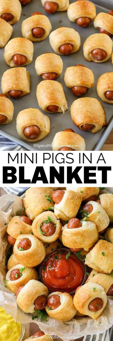 This easy pigs in a blanket recipe are perfect for last-minute guests. Made wit 2 ingredients, crescent rolls, and mini smokies, they are quick to prepare. Serve with an assortment of dipping sauces or classic like ketchup and mustard for a tasty snack! #spendwithpennies #easyrecipe #crescentrollrecipe #partyfood Easy Pigs In A Blanket, Pigs In A Blanket Recipe, Ketchup And Mustard, Holiday Appetizers Easy, Appetizers For Kids, Easy Peasy Recipes, Quick And Easy Appetizers, Crescent Roll Recipes, Best Appetizer Recipes