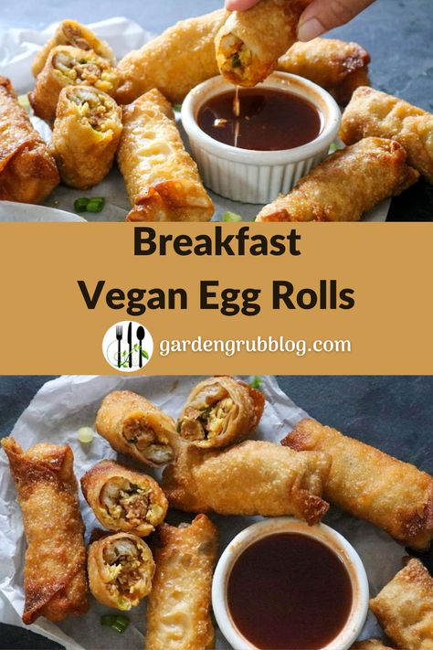 Vegan Eggroll Filling, Vegan Egg Rolls Recipes, Sweet Egg Rolls, Breakfast Egg Rolls, Vegan Egg Rolls, Unique Breakfast, Egg Sausage, Vegan Egg, Vegan Brunch