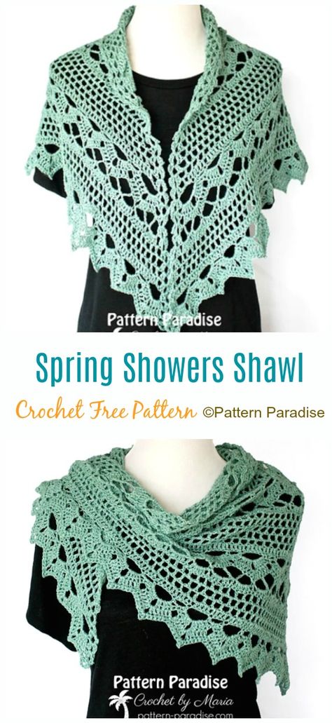 Spring Showers Shawl Crochet Free Pattern - Women Lace #Shawl; Free #Crochet; Patterns Easy Lacy Crochet Shawl, Spring Shawl Crochet Pattern Free, Shawl Crochet Free Pattern, Winter Crochet Lace Shawl, All Free Crochet Scarves & Shawls, Winter Crochet Lace Shawl One Size, Crocheted Shawls, Crochet Prayer Shawls, Spring Showers