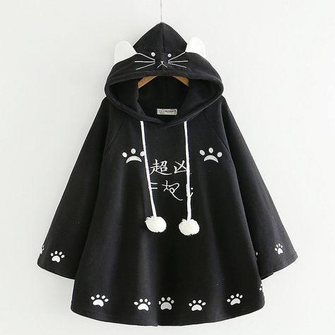 Moda mujer Kawaii gato oreja sudadera japonés lindos Paws niñas ropa de abrigo Casual Harajuku capa polar sudaderas con capucha holgadas en Sudaderas de La ropa de las mujeres en AliExpress.com | Alibaba Group Mantel Cape, Hoodie Poncho, Chat Kawaii, Poncho Coat, Cat Paw Print, Hooded Cloak, Cat Hoodie, Casual Outerwear, Loose Pullover