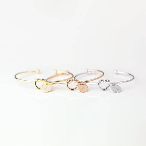 Rose Gold Tie The Knot Bracelets For Women Will You Be My Maid Initial Charm Bracelet, Knot Bangle, Bracelet Initial, The Bangles, Letter Bracelet, Stainless Steel Bangles, Cuff Bangle Bracelet, Knot Bracelet, Initial Bracelet