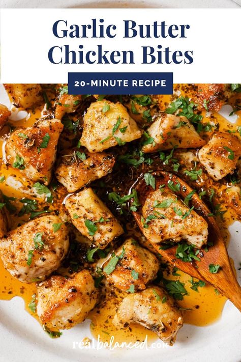 Chicken Tidbits Recipe, Garlic Butter Chicken Bites, Butter Chicken Bites, Chicken Bites Recipes, Low Carb Low Fat Recipes, Garlic Butter Chicken, Low Carb Breakfast Recipes, Chicken Main Dishes, Chicken Bites