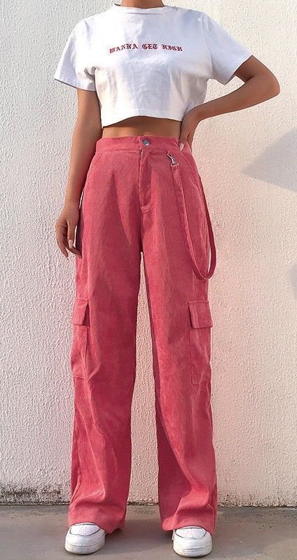 962e56a8a0b0420d87272a682bfd1e53desc38220982ri Corduroy Cargo Pants, Casual Wedding Attire, Fashion Trousers, Pink Corduroy, Diy Vetement, Cargo Pants Outfit, Seoul Fashion, K Fashion, Tank Top Outfits