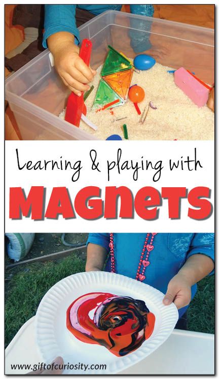 Learning and playing with magnets: Great hands-on science, sensory, and art ideas using magnets. I love these ideas for preschoolers! || Gift of Curiosity Fun With Magnets, Magnet Lessons, Magnet Activities, Weather Science, Fun Magnets, Science Activities For Kids, Fair Projects, Kindergarten Science, Preschool Science