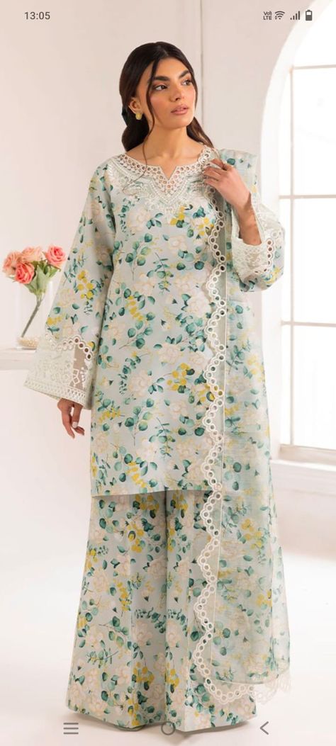 Floral Dress Neck Design, Ladies Shalwar Kameez Design, Lawn Shalwar Kameez Designs For Women, Printed Organza Suit Design, Pakistani Eid Collection 2024, One Print Dress Design Pakistani, Pakistani Suits Pattern, Same Print Shalwar Kameez Design, Print Kurti Designs Style