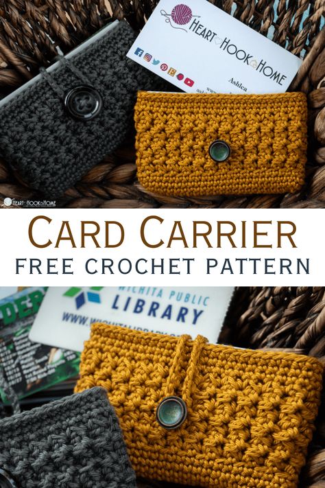 Yoga Socks Crochet Pattern, Wallet Pattern Free, Card Carrier, Small Crochet Gifts, Crochet Wallet, Pouch Tutorial, Crochet Pouch, Card Pouch, Crochet Purse Patterns