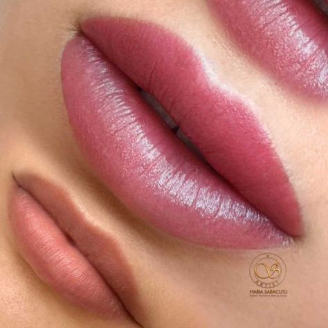 Ombre Lip Tattoo, Lip Tinting Permanent, Aquarelle Lips Permanent, Natural Lip Tattoo, Lip Blush Color Chart, Natural Lip Blushing Tattoo Colors, Permanent Lipstick Tattoo Lip Colors, Lip Blushing Tattoo Before And After Natural, Healed Lip Blush