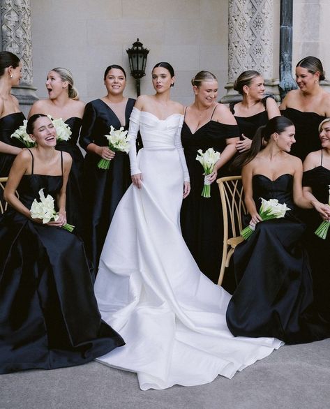 20 best long sleeve wedding dresses for 2023 Black Bridesmaids, Black White Wedding, Black Bridesmaid Dresses, Long Sleeve Wedding, Fine Art Wedding Photographer, Wedding Dress Sleeves, Wedding Mood, Long Bridesmaid Dresses, Wedding Bridesmaid Dresses