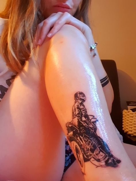 Motorbike leg tattoo Motorbike Tattoos, Motorbike Tattoo, Tattoo Women, Leg Tattoo, Deathly Hallows Tattoo, Leg Tattoos, Triangle Tattoo, Tattoos For Women, Tattoo Ideas