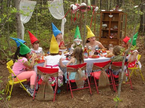 Enchanted Woodland Tea Party | CatchMyParty.com Forest Birthday Party Boy, Woodland Tea Party, Enchanted Forest Birthday Party, Gnome Birthday, Gnome Party, Woodland Fairy Birthday, Enchanted Forest Birthday, Whimsical Party, Woodland Fairy Party