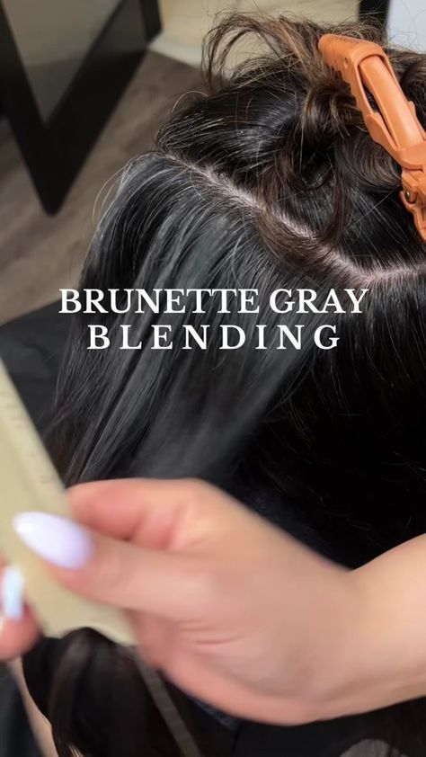 Brunette gray blending — This is the best option for you if you are ok... | TikTok How To Hide Grays In Dark Hair, Brunette Gray Blending, Level 4 Brown Hair, Highlights To Blend Gray Hair Dark Brown, Gray Coverage Highlights, Hair Tiktok, Gray Blending, Hide Greys, Covering Gray Hair