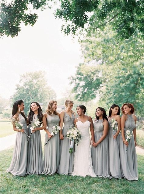 Happy bridesmaids in steel gray dresses #bridesmaidsdresses #graybridesmaidsdresses Foto Pertunangan, Gray Wedding Colors, Grey Bridesmaids, Grey Bridesmaid Dresses, Peacock Wedding, Cute Wedding Ideas, Wedding Color Palette, Gray Weddings, Wedding Bridesmaid Dresses