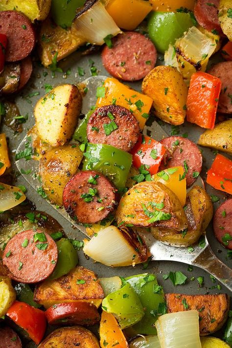 Sheet Pan Turkey Sausage Potato and Pepper Hash | Cooking Classy Sheet Pan Turkey, Sausage Potatoes And Peppers, Sausage With Potatoes, Budget Dinners, Sausage And Potatoes, Sausage Potato, Dinner Quick, Crock Pot Tacos, Pan Recipe