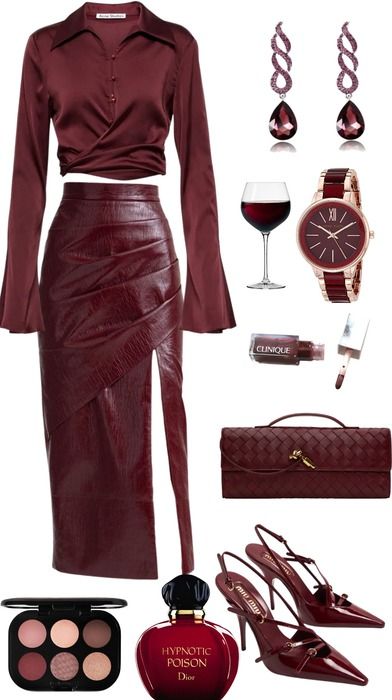 burgundy Outfit | ShopLook Monochrome Burgundy Outfit, Emerald Green Outfit, Brunch Attire, Wine Outfit, Cream Outfit, Maroon Outfit, Town Outfits, Burgundy Colour, Burgundy Outfit