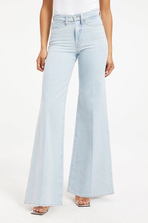 GOOD WAIST PALAZZO | INDIGO031 – GOOD AMERICAN Palazzo Jeans, Baggy Jeans Outfit, Swim Shoes, Denim Collection, Jeans Outfit, Good American, Daily Look, Premium Denim, Baggy Jeans