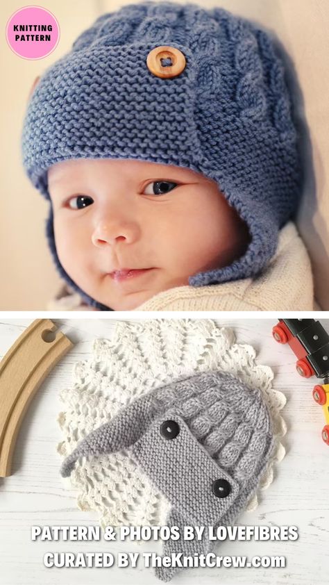 Want to create a thoughtful gift for a new mom or baby? These knitting patterns for baby aviator hats make it easy to create a unique accessory that's both practical and cute. Curated by The Knit Crew Knitted Baby Hats Free Patterns Boys Newborns, Baby Newsboy Hat, Baby Knit Hat, Baby Hat Free Pattern, Baby Boy Hat, Baby Boy Knitting Patterns, Hat Patterns Free, Baby Boy Knitting, Aviator Hat