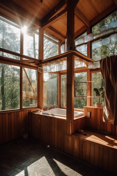 Treehouse Aesthetic Inside, Connor Core, Meditation Cabin, Bath Tub Aesthetic, Queen Bathroom, Jungle Cabin, Mansion Interior Design, Homestead Layout, Ensuite Design