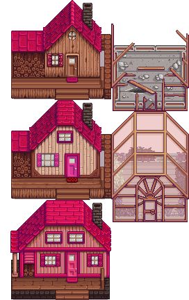 Pinkdew Valley at Stardew Valley Nexus - Mods and community Stardew Valley House Color, Stardew Valley Pink House, Pink Stardew Valley, Stardew Valley House, Ocean Bedroom, Environment References, The Color Pink, Pink House, Pink Animals