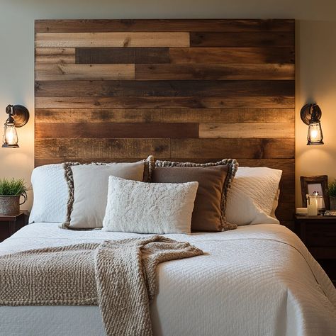 DIY Reclaimed Wood Headboards for an Eco-Friendly Bedroom - Recipes Time Headboard With Lights And Shelves, Homemade Headboard Ideas, Diy Wood Bed Frame, Wooden Headboard Bedroom, Wood Wall Headboard, Wood Headboards, Eco Friendly Bedroom, Diy Reclaimed Wood, Reclaimed Wood Headboard