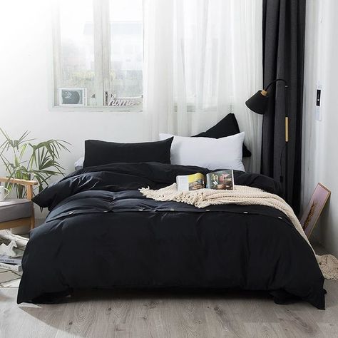 Black Bed Set, Black Comforter, King Size Comforter Sets, Black Duvet, Duvet Cover Queen, Cotton Bedding Set, Cheap Bedding Sets, King Size Comforters, Black Duvet Cover