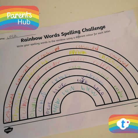 This activity is perfect for practicing tricky spellings at home! Kids write each word or sentence in different colors across the tiers of a rainbow, creating a beautiful, colorful work of art while reinforcing spelling and sentence structure.

Use this sheet to focus on challenging words or phrases, and keep a notepad handy to build a list of words your child can master over time. It's a fun, structured way to help them overcome spelling and grammar challenges! 📒🖍️ Spelling Word Activities, Space Activities For Kids, Words Worksheet, List Of Words, Rainbow Words, Rainbow Writing, Spelling Worksheets, Spelling Practice, Space Activities