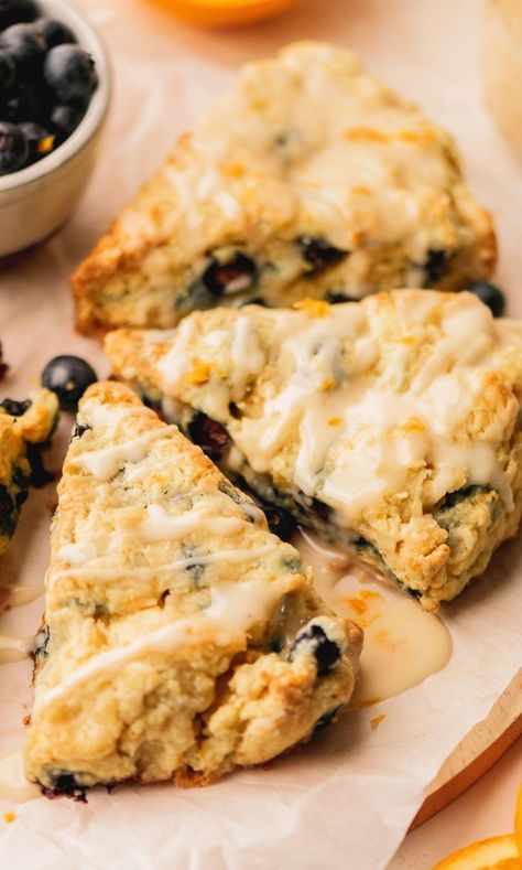 Blueberry scones on white parchment paper. Blueberry Scone, Blueberry Buttermilk Pancakes, Buttermilk Scones, Blueberry Orange, Best Scone Recipe, Orange Scones, Savory Scones, Summer Breakfast, Blueberry Scones