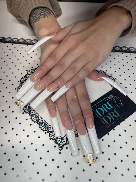 XXL french nails with a bling Ducktail Nails, Nails Long French Tip, French Nails Long, Nails Watch, Long French Tip, Long French Tip Nails, Xxl Nails, Long French Nails, Nails Polygel