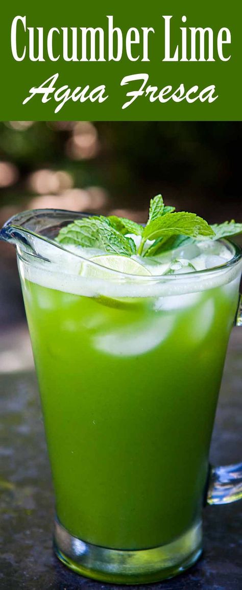 Cucumber Lime Mint Agua Fresca Aqua Fresca Recipes, Limonade Bar, Fresca Drinks, Agua Fresca Recipe, Mint Drink, Lime Drinks, Green Drink, Diy Easy Recipes, Mexican Drinks