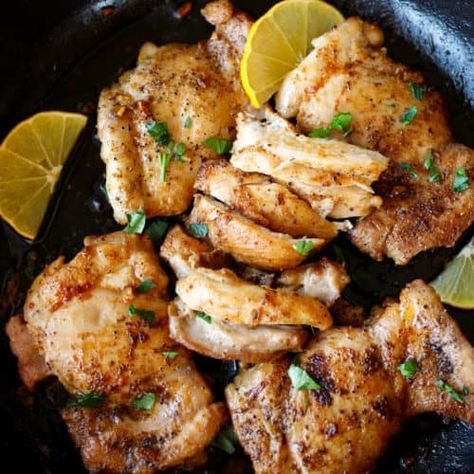 Stove top chicken thighs in a cast iron skillet Chicken Stove Top, Stove Top Chicken Thighs, Balsamic Chicken Breast, Honey Mustard Chicken Thighs, Stove Top Chicken, Chicken Leg Recipes, Thighs Recipe, Easy Chicken Thigh Recipes, Grilled Chicken Thighs