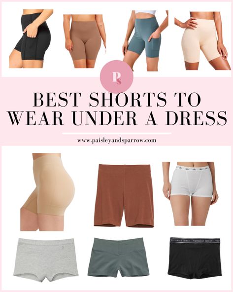 The Best Shorts to Wear Under Dresses and Skirts - Paisley & Sparrow What To Wear Under A Skirt, Shorts To Wear Under Dresses, Under Dress Shorts, What To Wear Under Short Dress, Boy Shorts Outfit Women, Shorts Under Dress, Shorts For Under Dresses, Flowy Dress Short, Best Shorts