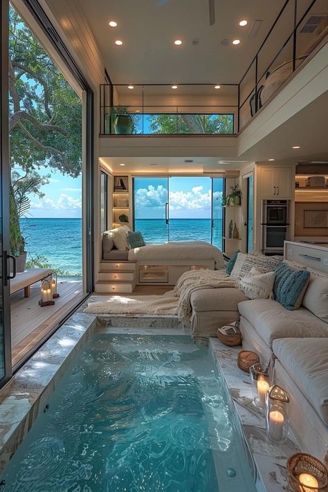 Hawaii Mansion Beach Houses, Summer Beach House Aesthetic, Big Beach House, Maximalist House, Indoor Swimming Pool, Dream Life House, Casa Country, Dream Beach Houses, Dream House Rooms