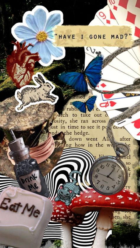 #collage #aesthetic #wonderland #collage #cottagecore #fairytale #aliceinwonderland #madhatter #slay #moodboard Alice In Wonderland A Level Art, Alice In Wonderland Moodboard, Fairytale Collage, Wonderland Moodboard, Alice In Wonderland Collage, Alice In Wonderland Wallpaper, Alice In Wonderland Crafts, Wonderland Aesthetic, Alice In Wonderland Illustrations