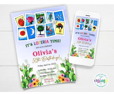 Loteria Invitation Mexican Loteria Fiesta Invitation | Etsy Loteria Party Invitations, Loteria Invitations Template, Loteria Invitations, Loteria Party Ideas, Loteria Party, Mexican Invitations, Mexican Loteria, 18th Bday, Mexican Theme