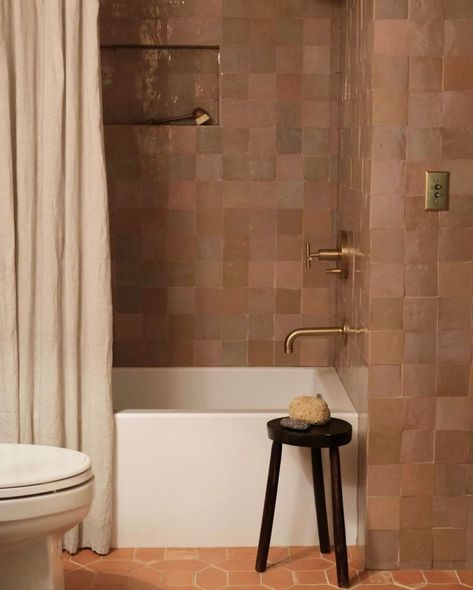 Zia Tile (@zia_tile) • Instagram photos and videos Terracotta Shower Tile, Square Zellige Tile, Zellige Bathroom, Zellige Tile Bathroom, Zia Tile, Desert Bloom, Zellige Tiles, Glazed Brick, Pink Desert