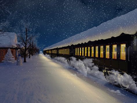 Polar Express (fan art 2) Polar Express Drawing, The Polar Express Aesthetic, Polar Express Aesthetic, Polar Express Wallpaper, Snow Train, Nostalgic Winter, The Polar Express, Christmas Scenery, Christmas Illustrations