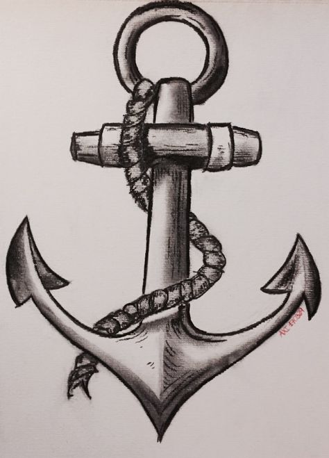 Charcoal anchor drawing Anchor Pencil Drawing, Nautical Drawings Pencil, Boat Design Drawing, Anchor Sketch, Nautical Drawings, Anchor Drawing, Pocket Watch Drawing, Nautical Drawing, Anchor Painting