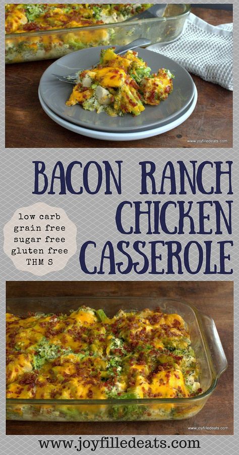 My Bacon Ranch Chicken Casserole is a hit with kids and adults. Quick, easy, and so comforting. This is cheesy, bacony, and filling. It is low carb, grain, gluten, & sugar free, & a THM S. Ketodiet Low Carb Veggie, Bacon Ranch Chicken, Low Carb Grain, Ranch Casserole, Cena Keto, Chicken Bacon Ranch Casserole, Trim Healthy Momma, Ranch Chicken Casserole, Low Carb Casseroles