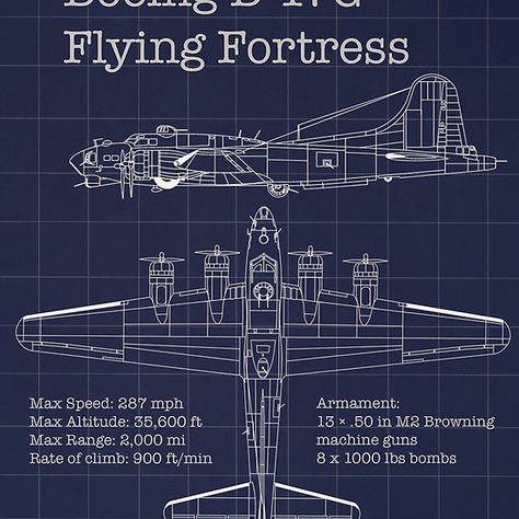 Boeing B-17 Flying Fortress Blueprint B 17 Flying Fortress, B17 Flying Fortress, Blueprint Design, Interwar Period, Flying Fortress, Blueprint Art, Wwii Plane, B 17, United States Army