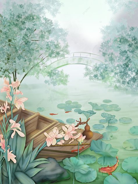 2021,illustration,hand draw,original,antiquity,chinese style,lotus pond,flowers,canna,lotus,koi,scenes,xian xia,gourd,xiao,musical instrument,ferry,bridge,ink,emotional expression,poster,martial arts,fantasy Lotus Pond Illustration, Pond Illustration, Goldfish Watercolor, Pond Flowers, Pond Drawing, Tattoo 2023, Lotus Garden, Chinese Illustration, Emotional Expression