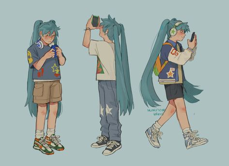 Miku Chan, Miku Hatsune Vocaloid, Vocaloid Characters, Art Style Inspiration, Art Block, Blog Photo, Pretty Art, Character Design Inspiration, Blue Hair