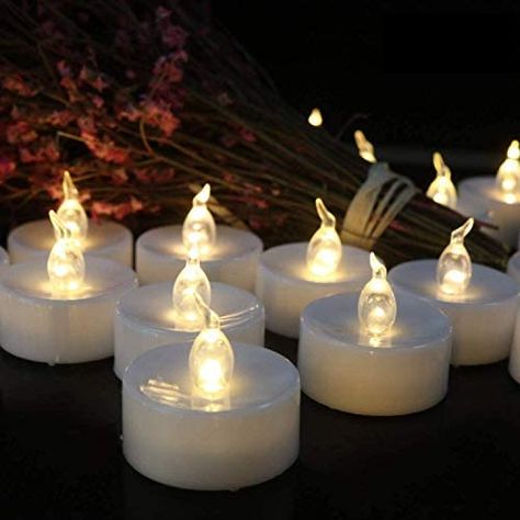 Battery Operated Flameless LED Tea Lights Candles 24-Pack Realistic Flickering Candle with Warm White Bulb Light for Christmas Halloween Decoration,Festivals,Weddings : Amazon.co.uk: Lighting Battery Tea Lights, Timer Candles, Fake Candles, Flameless Tea Lights, Electronic Candles, Battery Operated Tea Lights, Candle Wedding Decor, Led Tea Lights, Flameless Led Candles