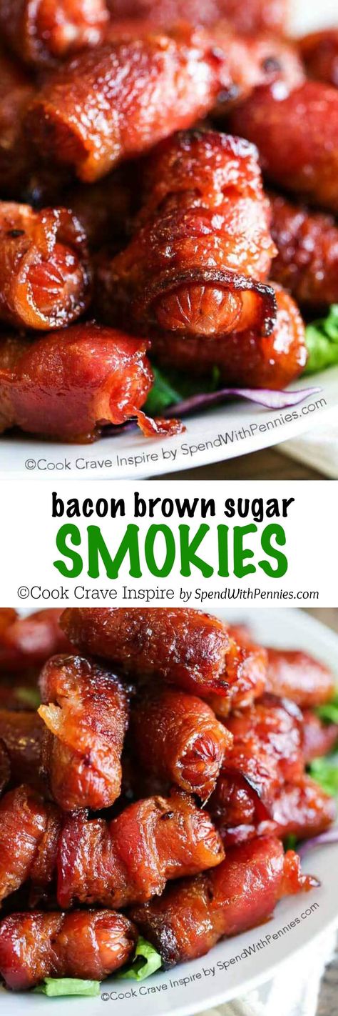 One of my favorite recipes! Easy and Amazing! Bacon Smokies, Brown Sugar Smokies, Wrapped Smokies, Bacon Wrapped Smokies, Brown Sugar Bacon, Easy Banana Bread Recipe, Tailgate Food, Finger Food Appetizers, Great Appetizers