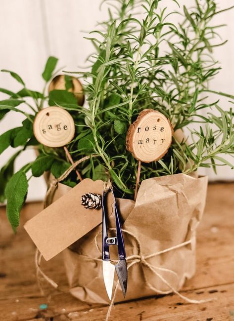 DIY Kitchen Herb Garden Gift Idea Herbs Gift Ideas, Planting Gift Basket, Herb Plant Gift Ideas, Herb Garden Gift Ideas Diy, Herb Basket Gift Ideas, Farmers Market Gift Ideas, Natural Gift Basket Ideas, Sustainable Diy Gifts, Farmers Market Gift Basket Ideas